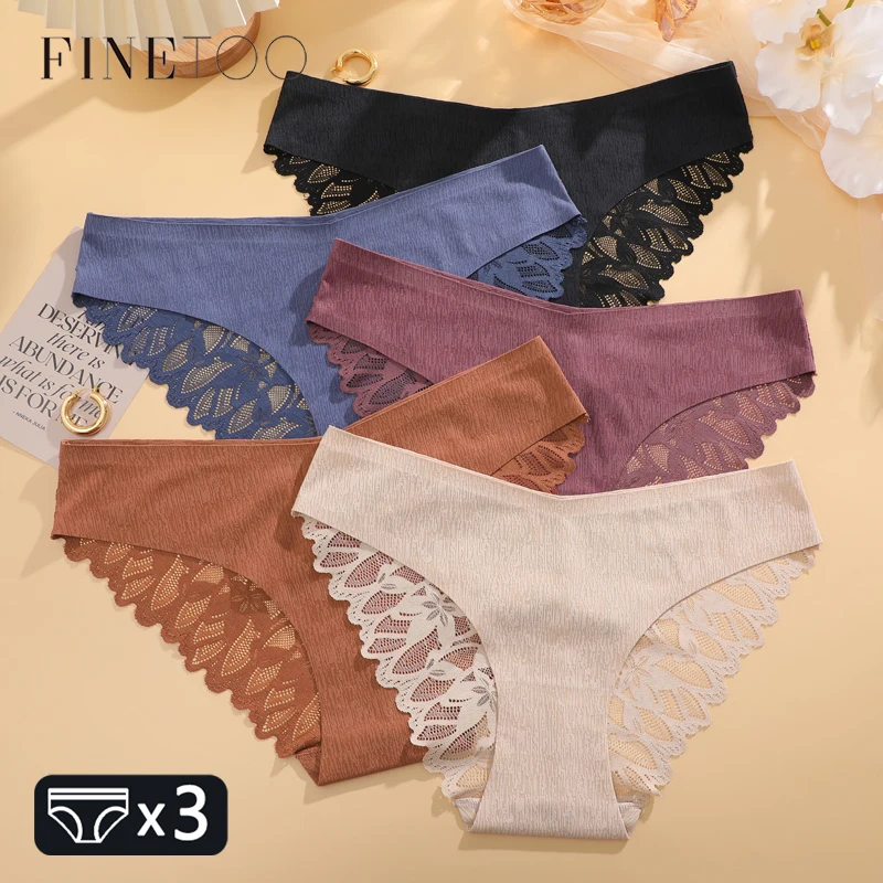 FINETOO 3 Шт. Женское Ультратонкое Бесшовное Нижнее Белье Кружевные Лоскутные Трусы