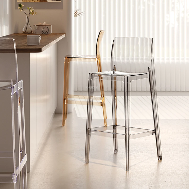 

Nordic Transparent Bar Chairs Acrylic Creative Backrest Luxury High Stools Bar Chairs Simple Taburetes Cocina Home Furniture
