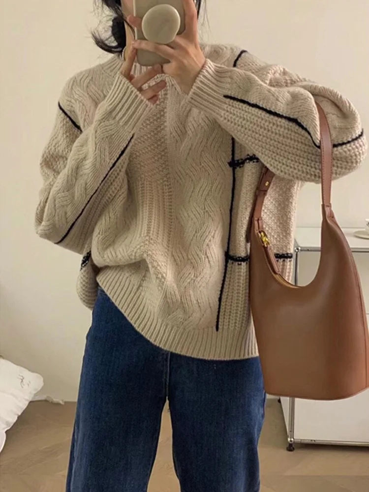 Японский модный пуловер в стиле ретро женский осенне-зимний утолщенный