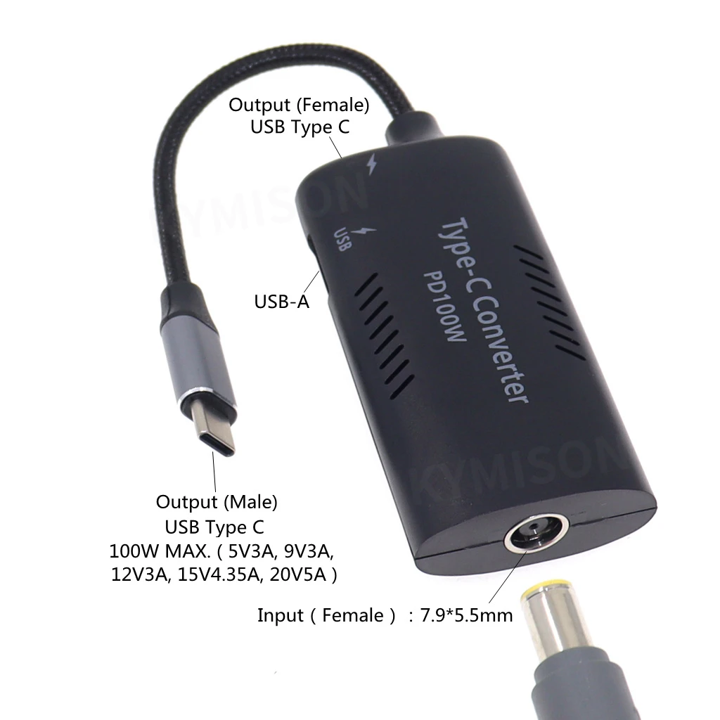 

Универсальный адаптер USB Type C PD 100 Вт, зарядное устройство-конвертер для Lenovo Hp Asus 7,4*5,0 7,9*5,5 мм, женский адаптер USB Type C, штекер