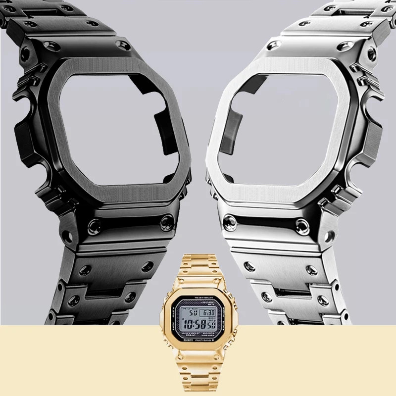 Фото Корпус с ремешком из нержавеющей стали, комплект модификаций для Casio G-SHOCK GW-M5610/B5600 GM-5600 DW5600, однотонные металлические маленькие квадратные модифицированные аксессуары №1