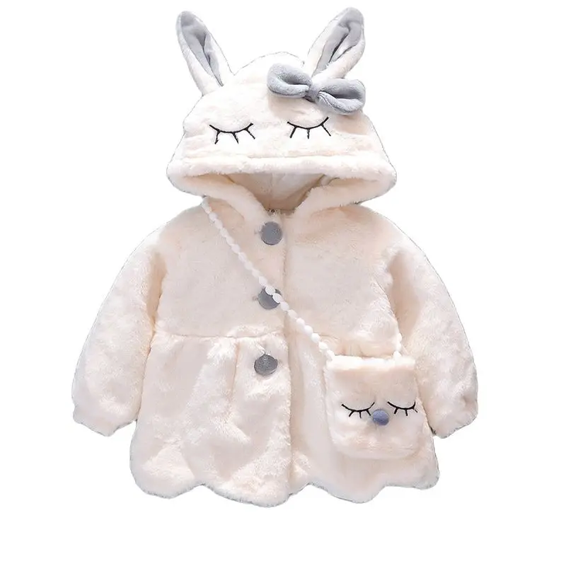 

Милая плюшевая Детская куртка с кроличьими ушками, осенне-зимнее теплое кашемировое пальто с капюшоном для девочек, Рождественская одежда ...