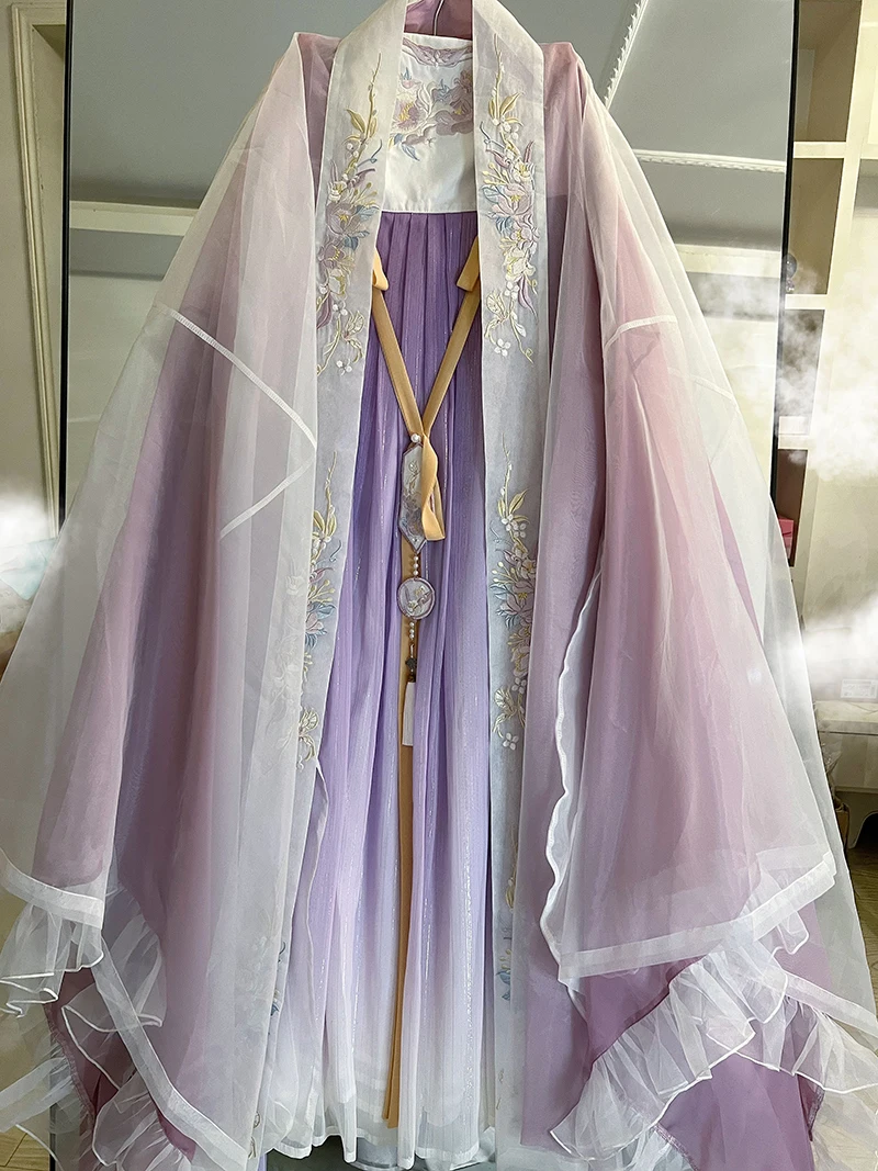 

Женское платье Hanfu, старинное китайское платье Hanfu, 3 шт. в комплекте, женское летнее фиолетовое платье