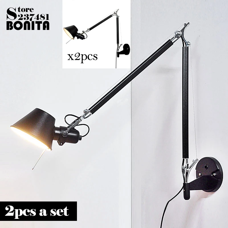 

2pcs/set Scrub Black modern Foldable wall lamps long swing arm Adjustable Aluminum sconces lamps Telescopic wall lights Bedside