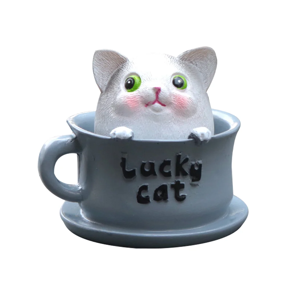 

Cat Statue Ornament Figurines Car Cartoon Decoration Figurine Pet Resin Teacup Interior Animal Sculpture Mini Kitten Decor