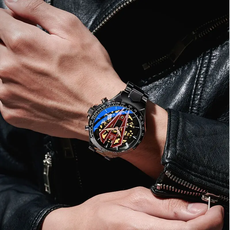 Новинка 2022 мужские Модные механические часы для отдыха с двойным отверстием