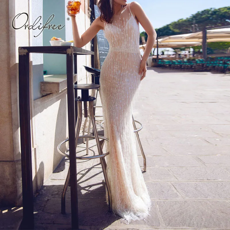 

Ordifree 2022 Summer Women Maxi Party Dress Sleeveless Sequin Elegant Lady Long Evening Dresses