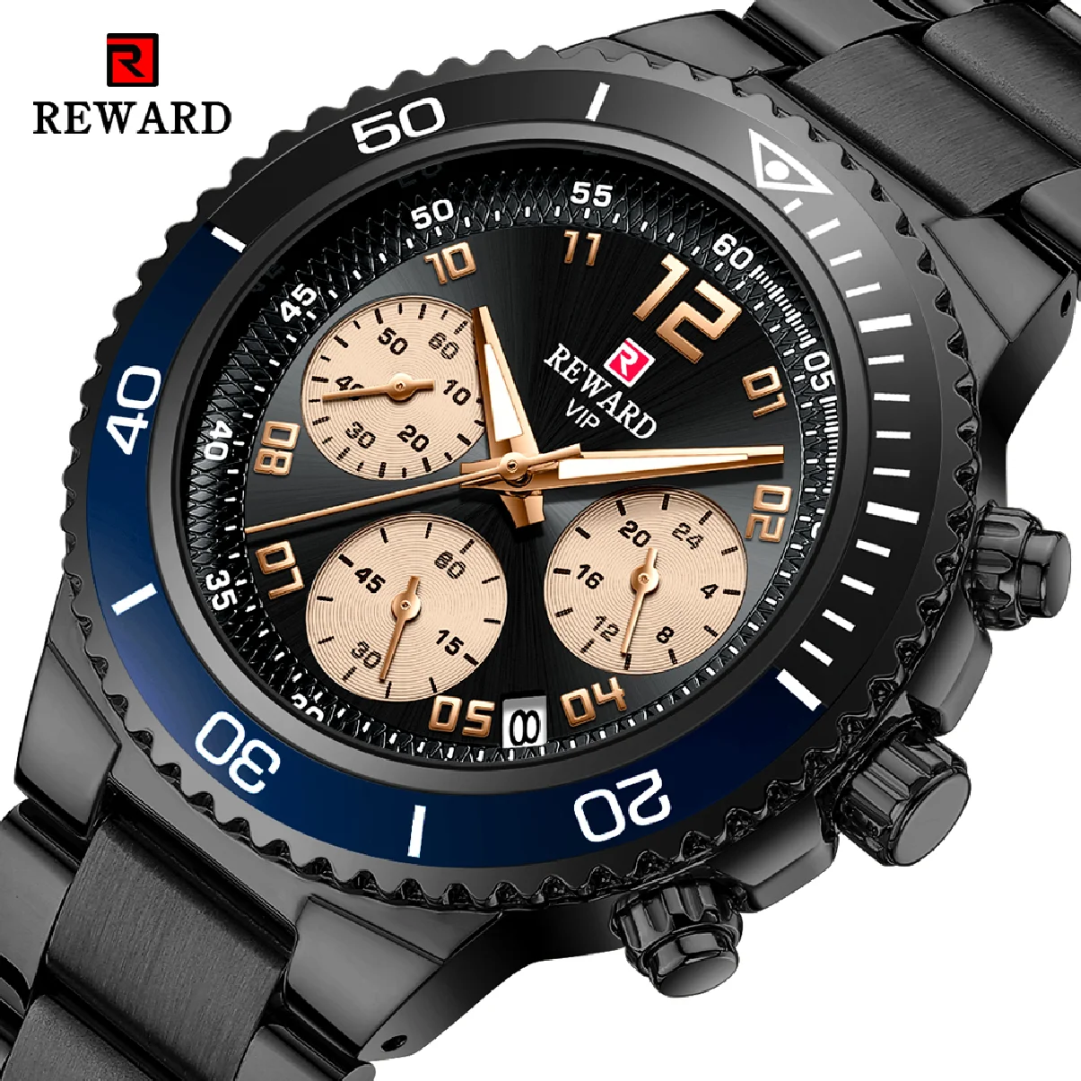 

REWARD Fashion Blue Mens Watches Stainless Steel Top Luxury Brand Waterproof Clock Chronograph Men Quartz Sports Wrist Watch