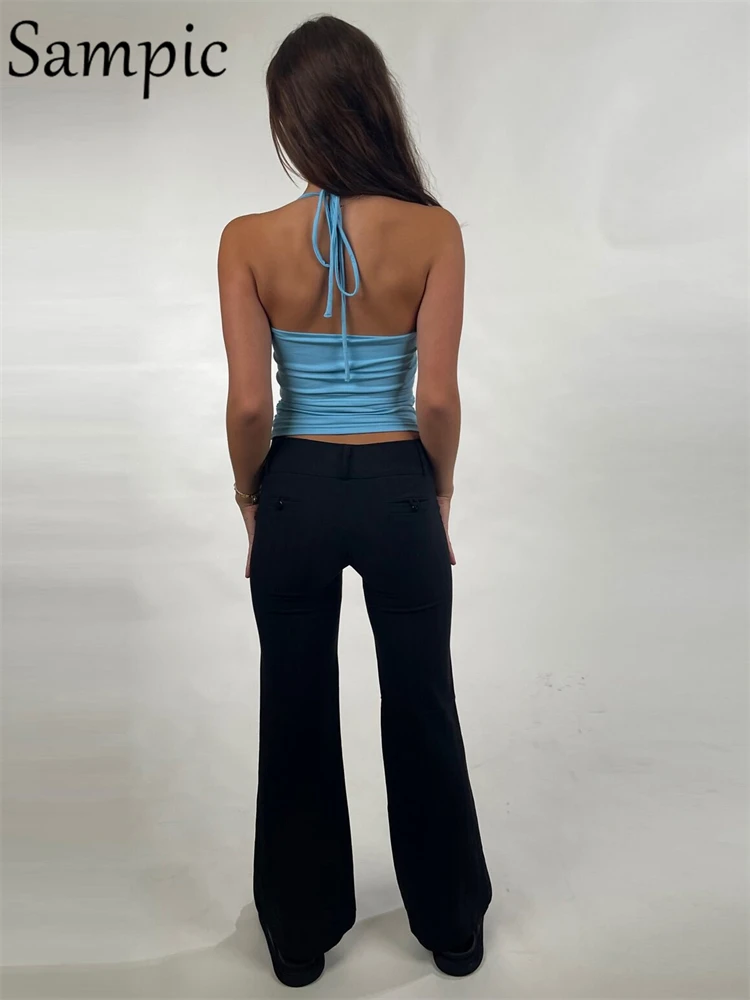 Женский топ Sampic Y2K женская одежда женские Синие сексуальные укороченные топы с