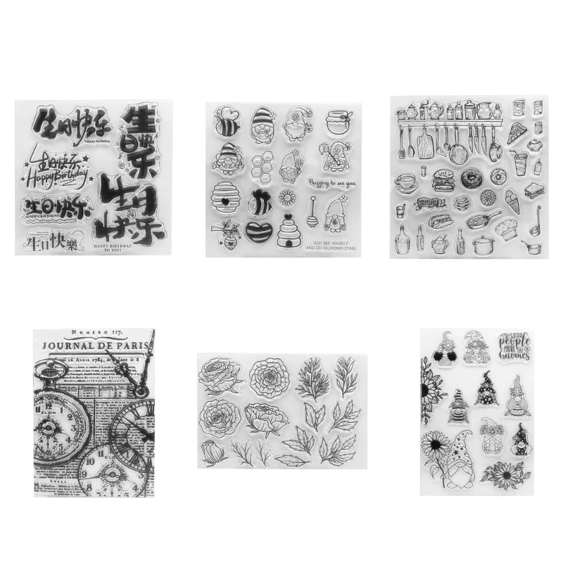 

Paris Clock Clear Stamps Happy-Birthday Transparent-Stamps DIY Card Album-Decor DropShip