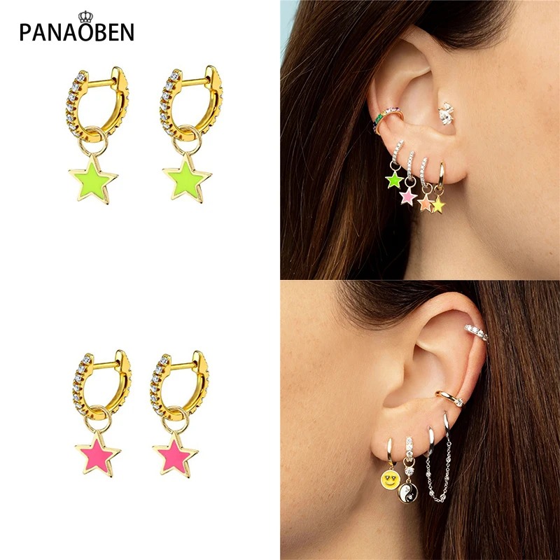 

925 Sterling Silver Earrings for Women Exquisite Blue Enamel Hoop Charming Girl Piercing Earings Jewelry Pendiente Bijoux Aretes