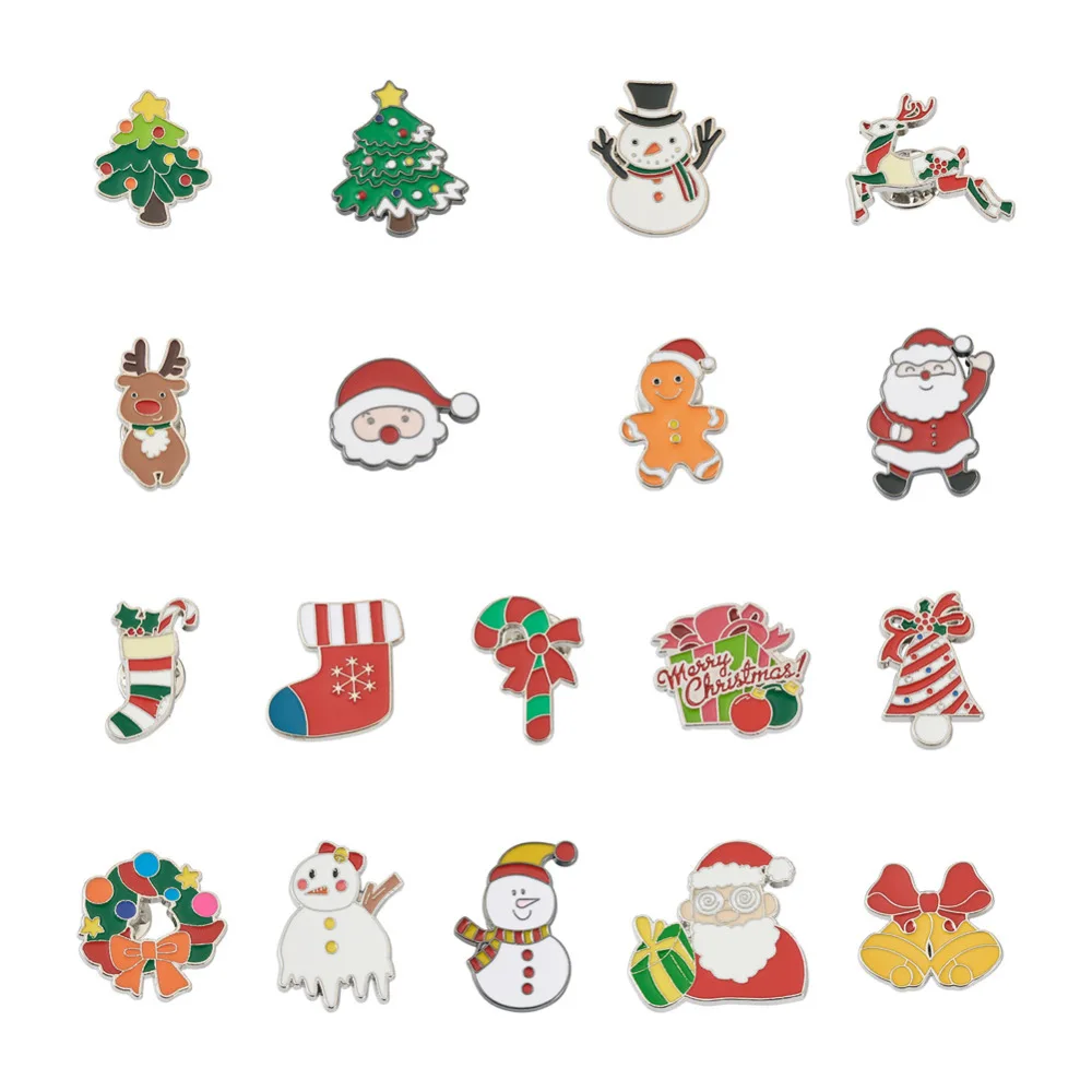 

18Pcs Christmas Enamel Brooch Pins Snowman Tree Cartoon Brooches Lapel Badge for Backpack Clothes Christmas Gift Jewelry Making