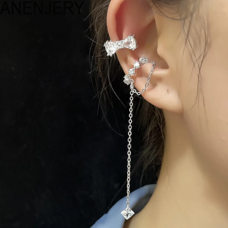 

DAYIN Zircon Bow Clip Earrings For Women Girl Chain Tassel Wave Ear Bone Hook Earrings Party Jewelry 1 Piece Pulseras