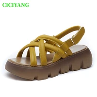 ciciyang women sandals genuine leather 2022 summer ladies wedge platform casual open toe beach shoes fashion roman sandals women