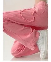 women jeans high waist denim pants wide leg denim clothing pink jeans all match vintage straight female trousers