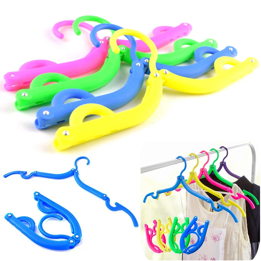 

4pcs Random Color Portable Folding Hangers Plastic Laundry Clothes Drying Racks Home Closet Wardrobe Clothes Organizer