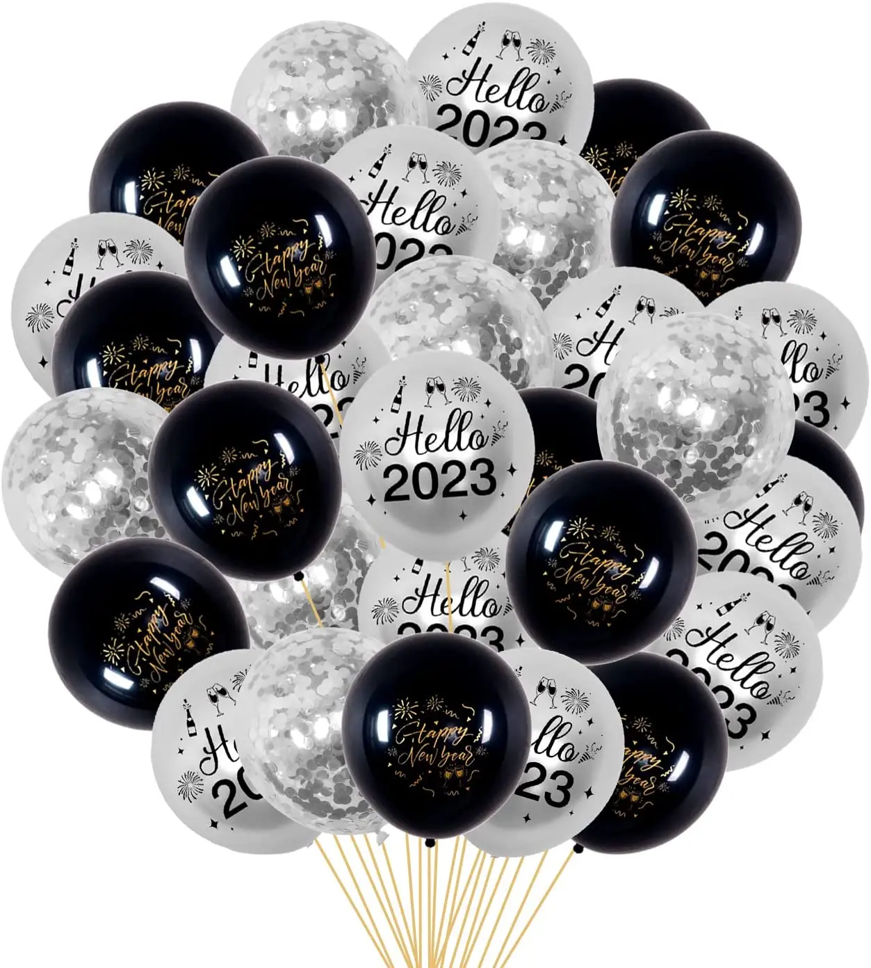 

Funmemoir 40pcs Happy New Year Latex Confetti Balloons Set Silver Black 2023 New Years Decorations New Years Eve Party Supplies