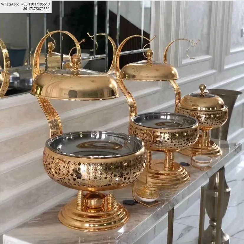 Фото Роскошные золотые круглые подвесные мармиты для отелей и свадебных фуршетов №2