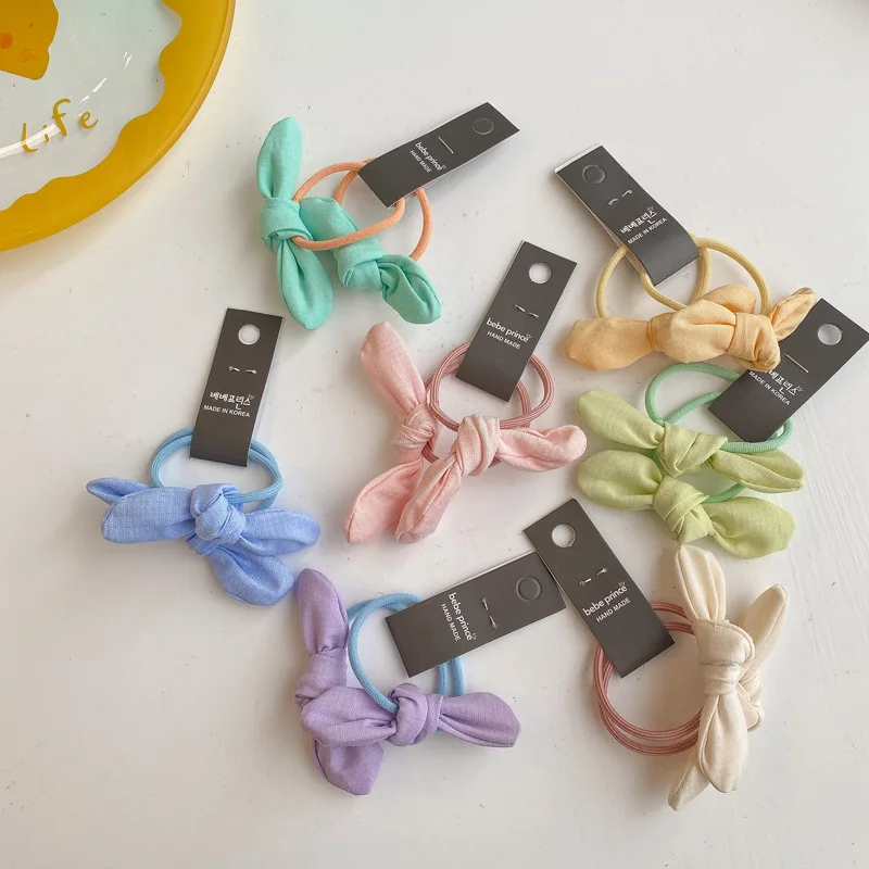 Korean Color Fabric Sweet Cute Bow Hair Circle Headdress High Elastic Headband Girl Princess Hair Rope Baby Accessories