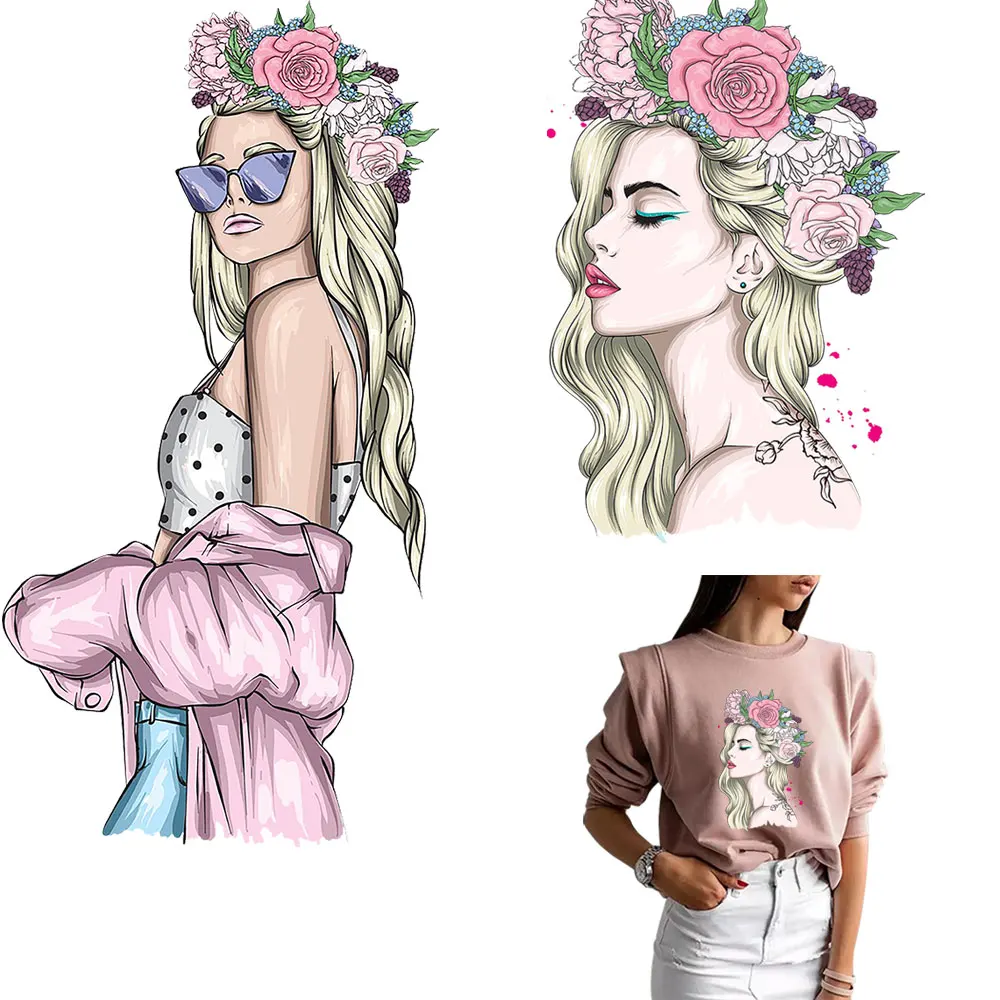 Красивые Цветочные наклейки на одежду для девушек, самодельные нашивки, женские футболки, клейкие нашивки с теплоотводом, наклейка на толстовку, аппликация