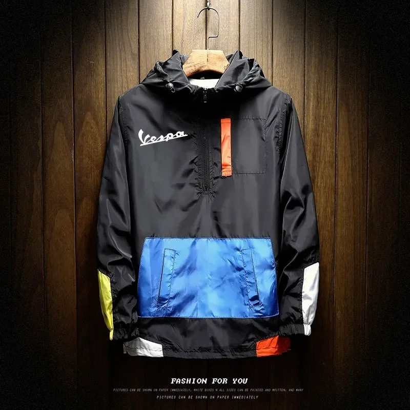 

2023 Vespa Brand Clothing Men's Outdoor Waterproof Jacket Loose Zipper Jacket Hooded Design Hip hop Sports Men Jacket M-5XL R