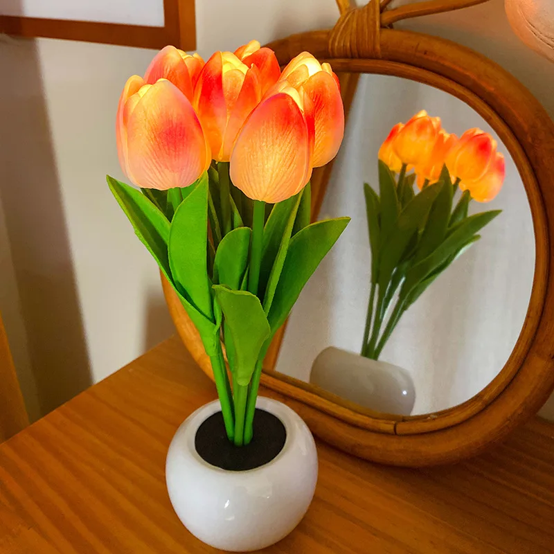 

LED Tulip Bouquet Night Light DIY Simulation Flower Atmosphere Desk Light Romantic Bedside Flower Lamp Gift Cafe Home Room Decor