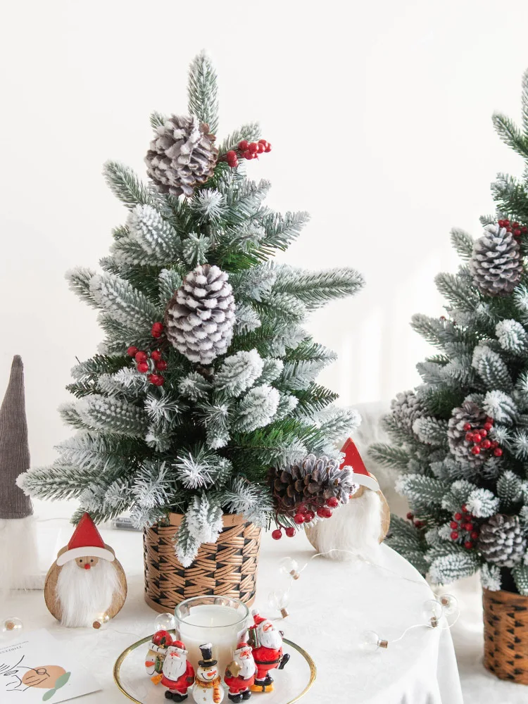 

45/60cm Christmas flocking Snowflake Tree Mini Christmas Tree window Hotel desktop decoration Navidad 2023 Novedades