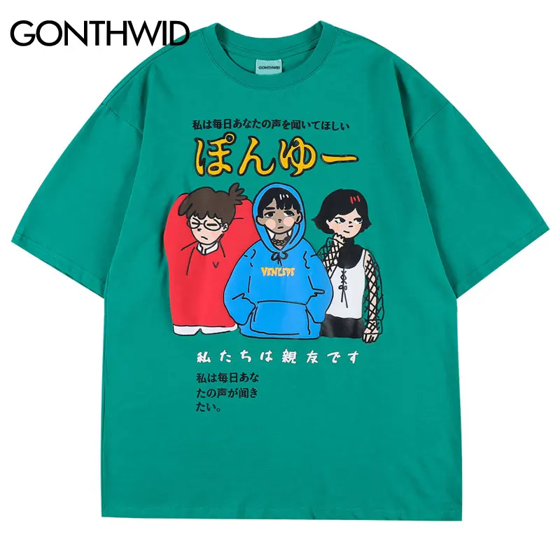 

Hip Hop Men T Shirt Streetwear Japanese Cartoon Kanji Graphic Print Tshirts 2022 Unisex Summer Harajuku Short Sleeve Tee Tops