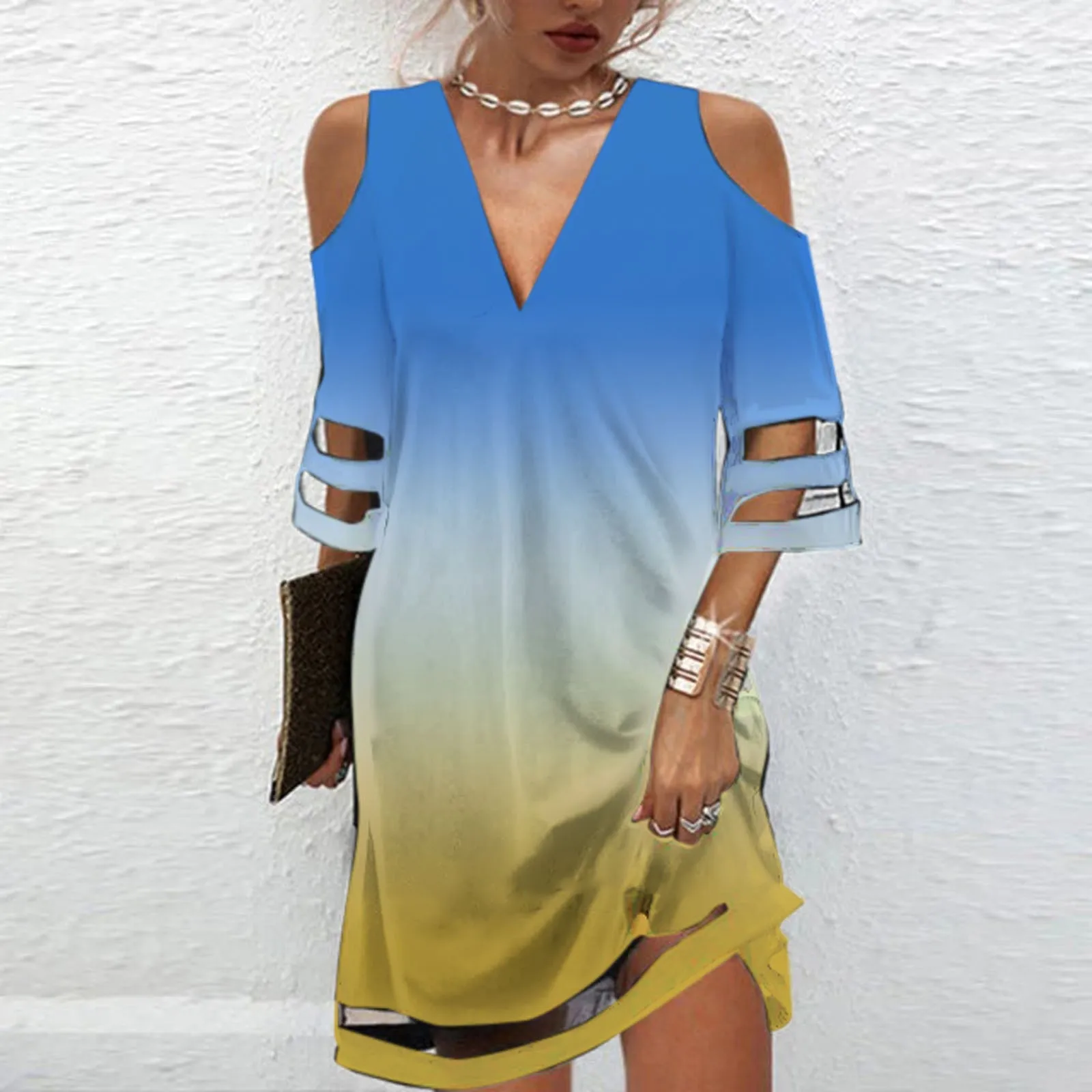 

Женское летнее Повседневное платье с V-образным вырезом, коротким рукавом и открытой спиной