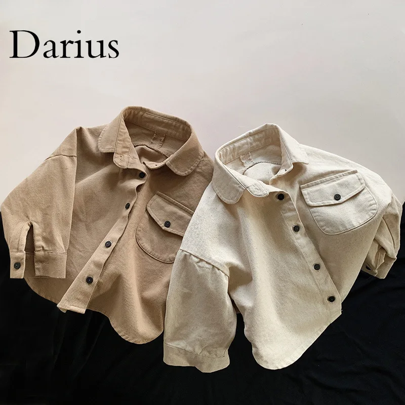 

2022 Children's Shirts Spring New Girls Korean Version Retro Wild Western-style Shirts Boys Baby Cotton Jacket
