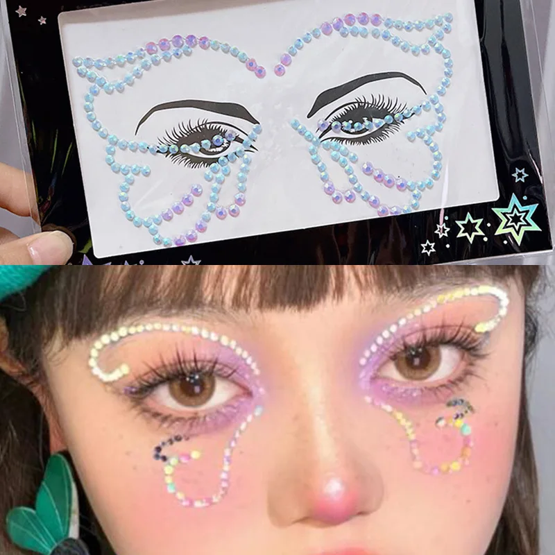 

3D Diamond Face Jewels Tattoo Women Body Makeup Stickers Shiny Rhinestones Eyebrow Stickers Music Festival Decor DIY Beauty