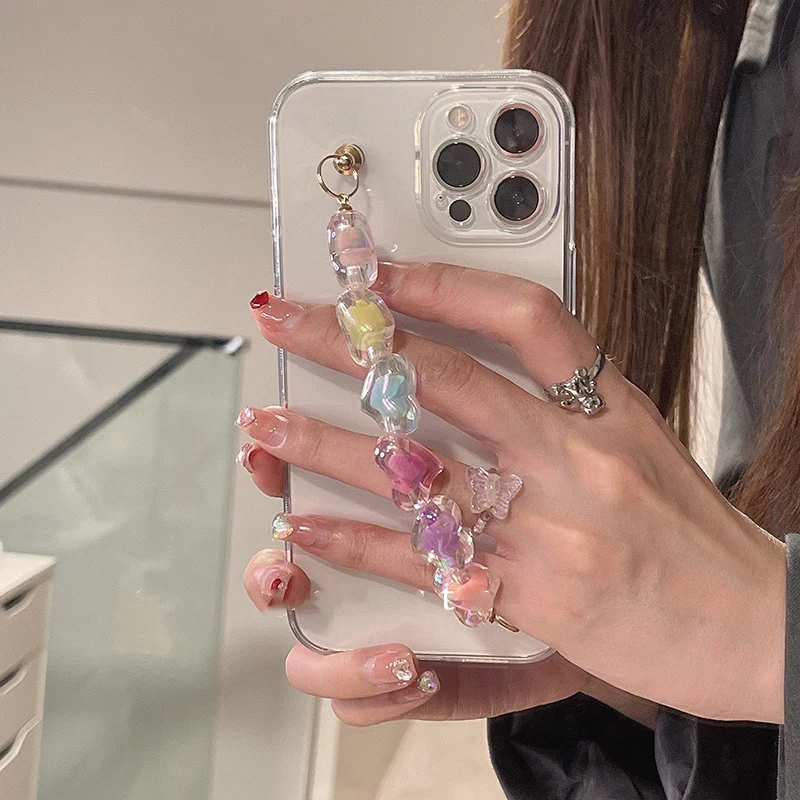 

Cute Love Heart Bracelet Wrist Chain Case for iphone 13 Pro Max 12 11 MiNi XR X XS 7 8 plus Clear Soft Back Cover for iphone 13
