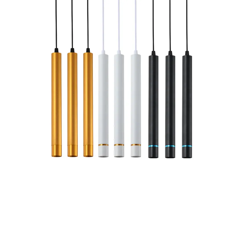 

Nordic Long Tube Pendant Lights Kitchen Home Dining Room White Black Golden Length Adjustable Ceiling Lighting LED Hanging Lamp
