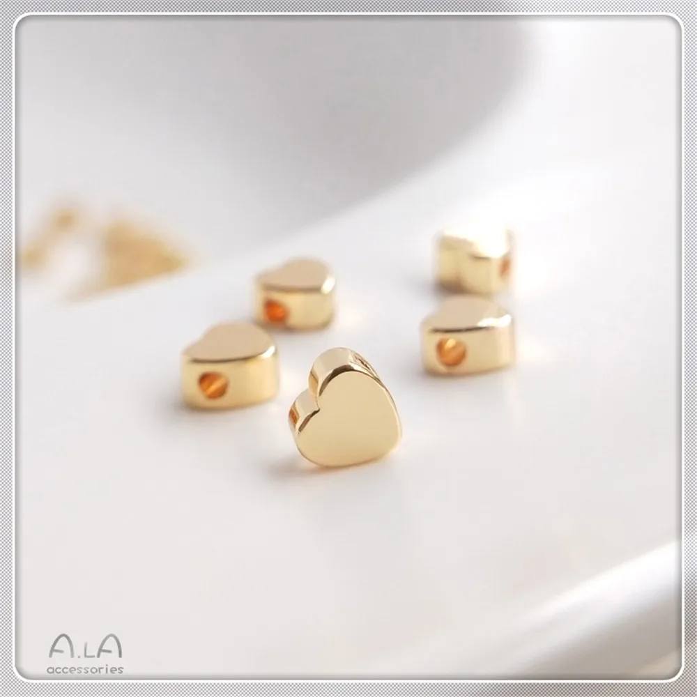 

14K gold clad heart shaped spacer beads love peach heart loose beads jewelry stringing diy handmade jewelry accessories