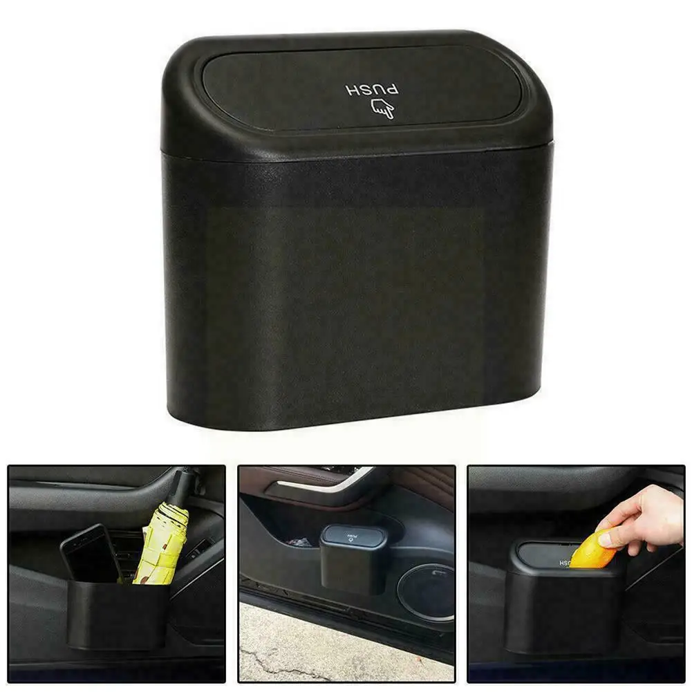

Car Trash Bin Hanging Vehicle Garbage Dust Storage Square Can Pressing Interior Black Type Cartoon Auto Decor Box Z8n4