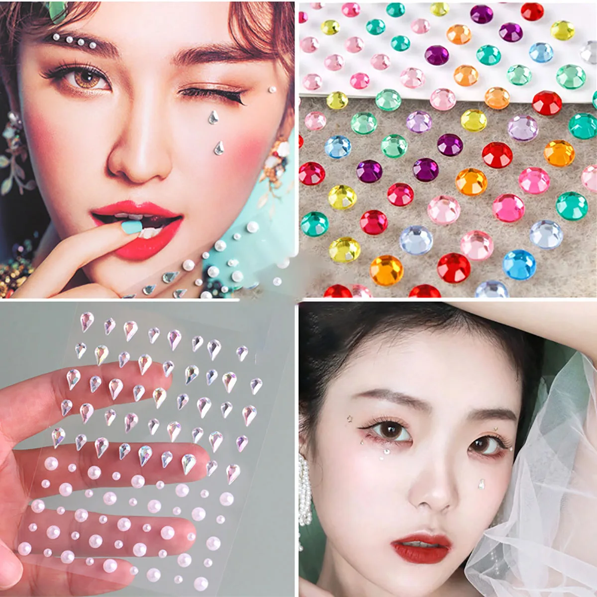 

1Pcs Red Heart Face Tattoos Round Small Crystal Diamond Temporary Eyebrow 3D Sticker DIY Decorate Party Makeup Tools Shining