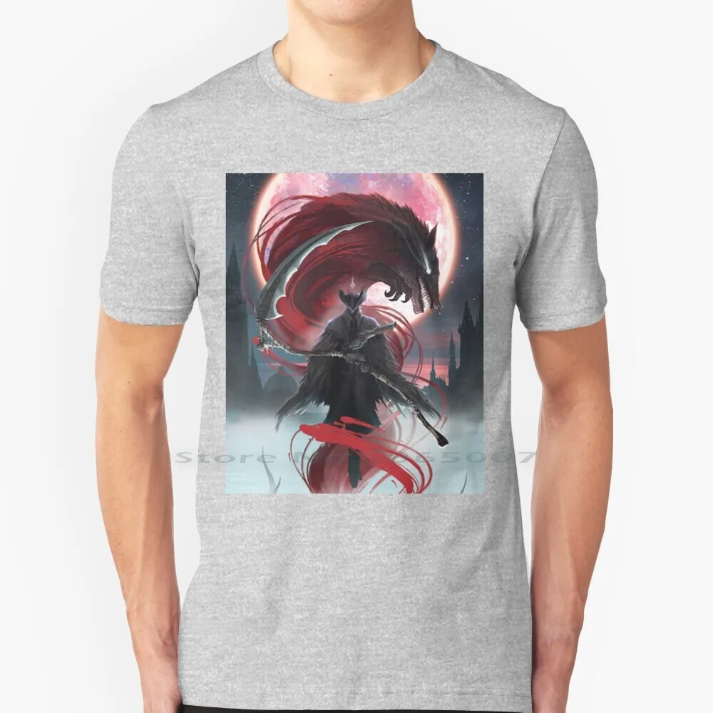 

Футболка кровавая луна 100% хлопок монстр-геймер Охотник оборотенок ужас жуткий видеоигра Темные души кровавая луна большой размер 6xl