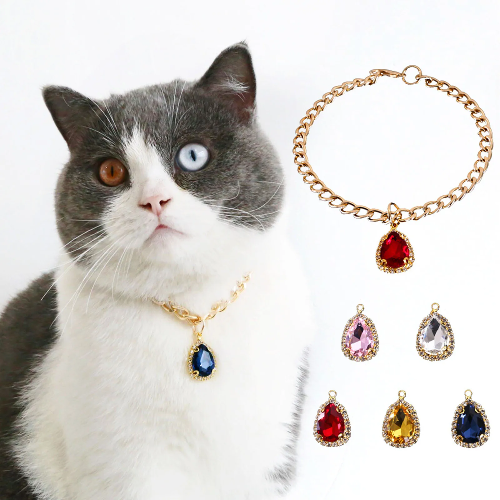 

Vintage Cats Collar Necklace Pet Heart Cubic Zirconia Pendant Chains For Dogs Cat Jewelry Metal Necklaces Accessories Decoration