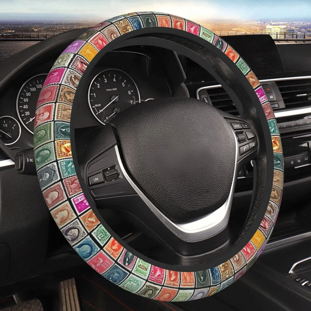 

U.S.Postage Stamps Thickening Car Steering Wheel Cover 38cm Universal Suitable Women Elastic Steering Wheel Cover