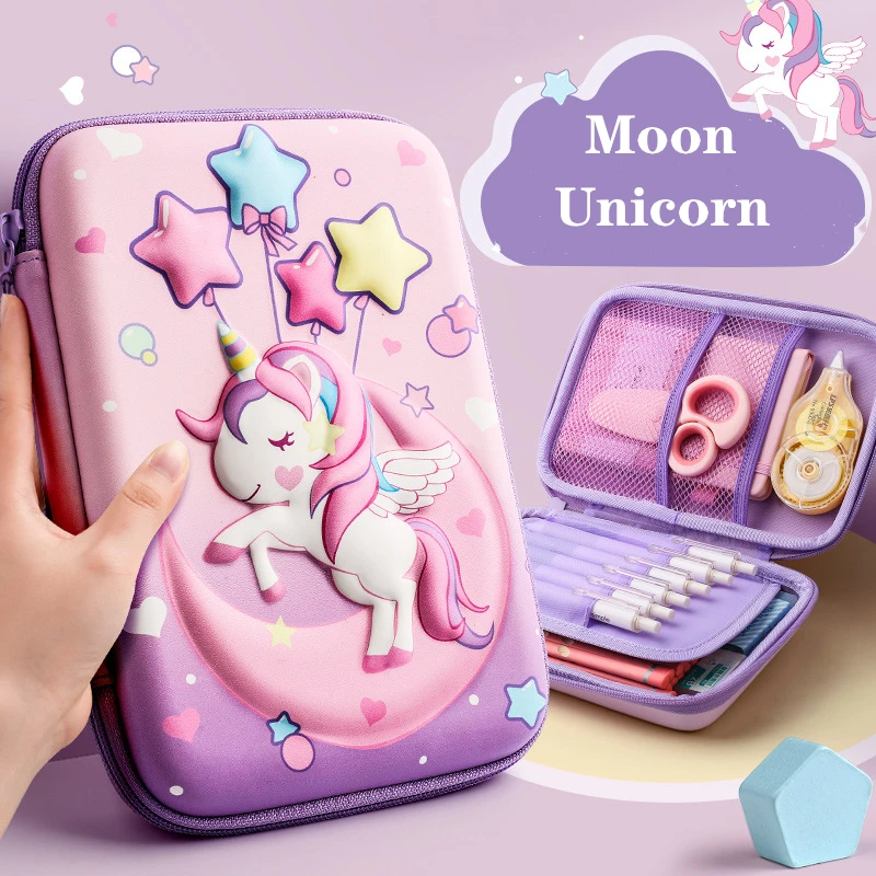 3D Unicorn Cute Pencil Case Cartoon Stationery Box Girls Color Pencil Box Student Pen Case School Supplies Gifts Ipad Case