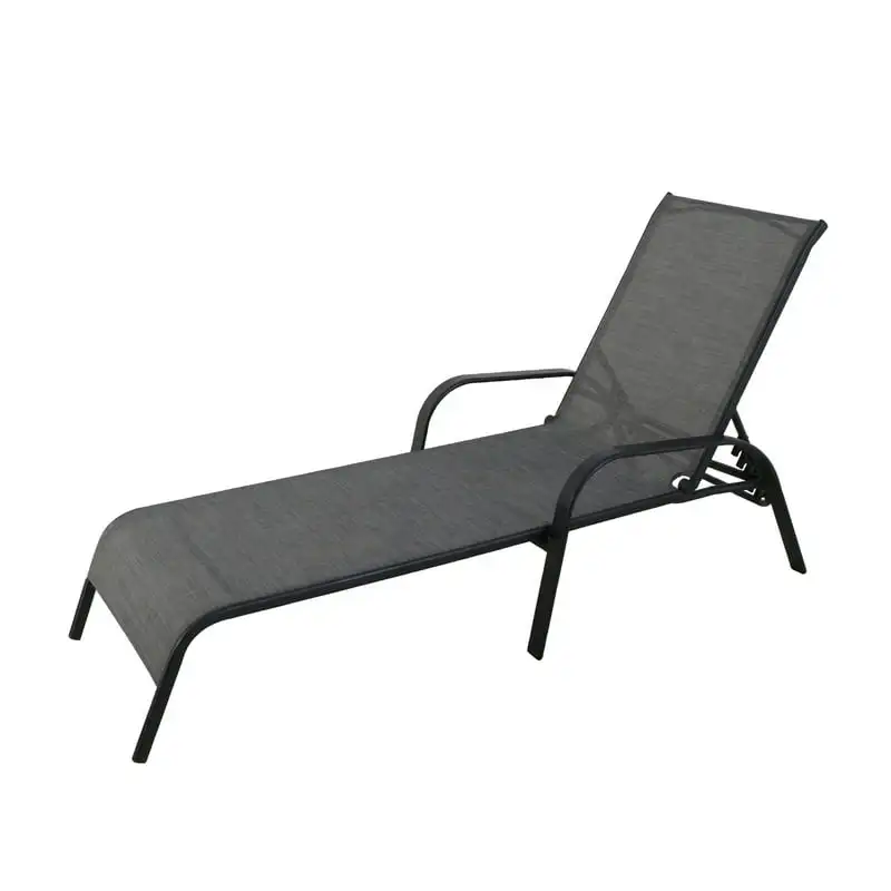 

Outdoor Patio Steel Stacking Lounger, 1 Person, Black Frame and Grey Sling