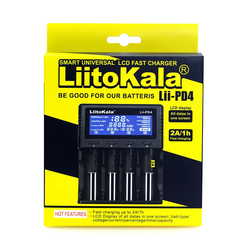 Умное зарядное устройство LiitoKala Lii-PD4 18650 LCD для литиевых и NiMH батарей 17500 26650 AA AAA 21700