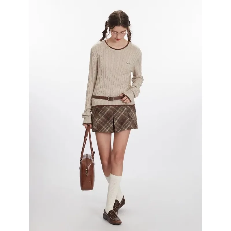 Nariele 2024 осенний новый свитер пуловер иллюзия цветная блокировка вязаный топ