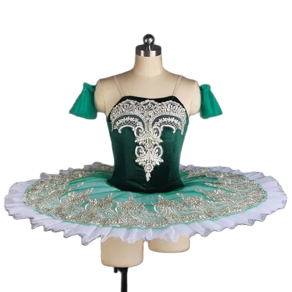 

BLL420 Green Velvet Professional Pancake Tutu Dress for Girls and Women Ballet Dance Wear Stiff Tulle Classical Tutus Costume