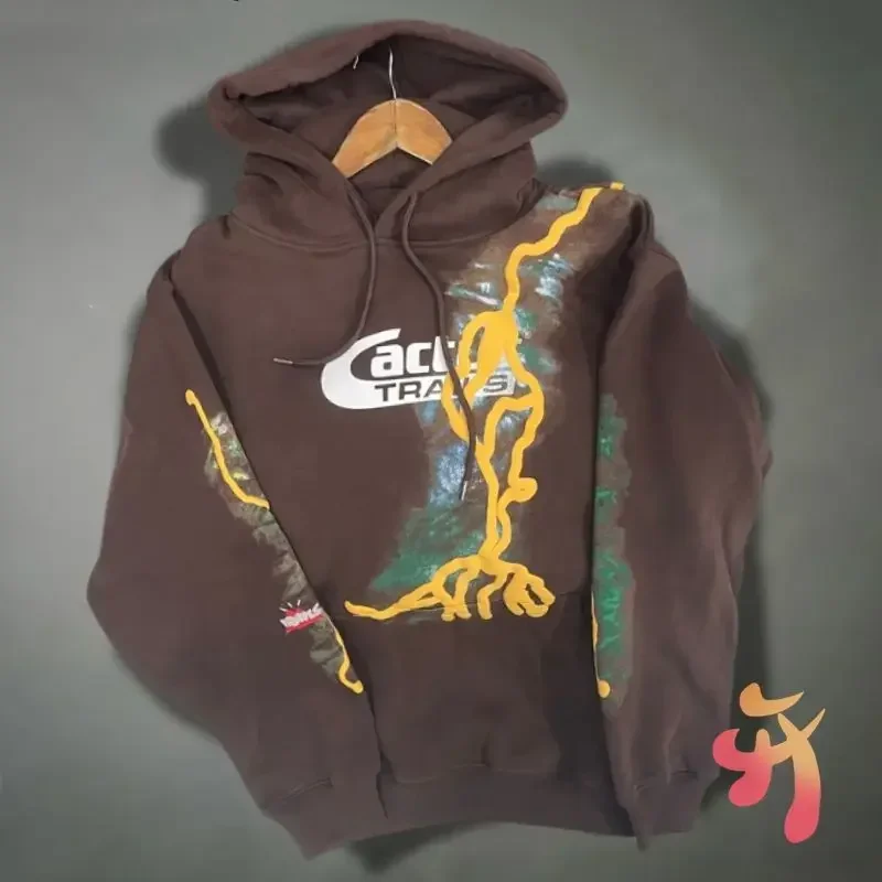 Зимняя флисовая толстовка с капюшоном в стиле ретро Cactus Jack 1:1 высококачественная