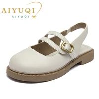aiyuqi mary jane shoes women 2022 new genuine leather womens summer shoes low heel back empty girl shoes