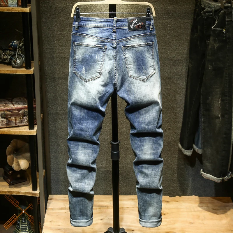 Men's Jeans Retro Slim Fit Denim Pants Bicycle Stretch High Quality Men's Straight Tube Casual Designer Brand Street Apparel