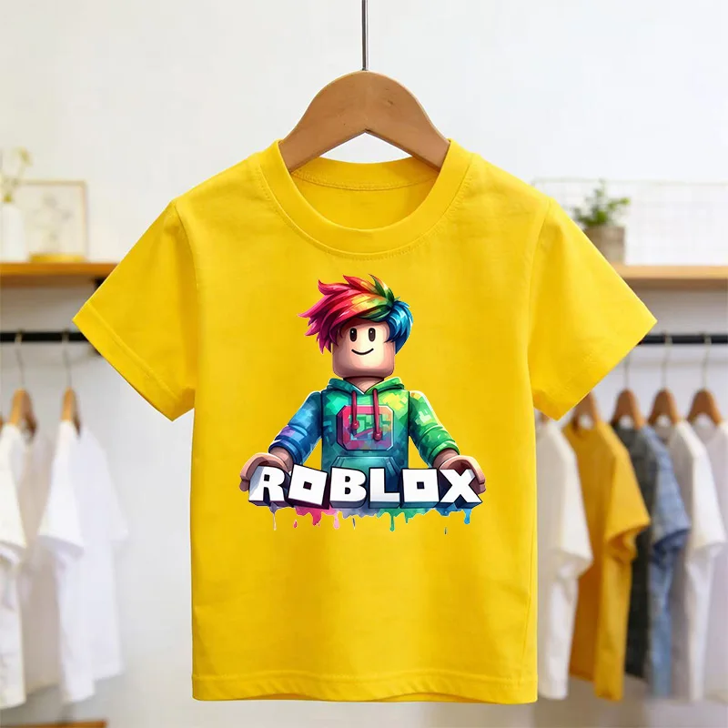 Фото Футболка Roblox, летняя модная футболка с короткими рукавами, топы для мальчиков и девочек, летняя игровая уличная одежда, белые детские футболки №5