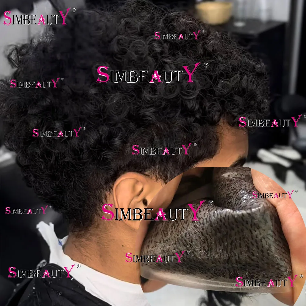 Прочный Мужской протез из искусственной кожи 100% натуральные волосы 18 мм