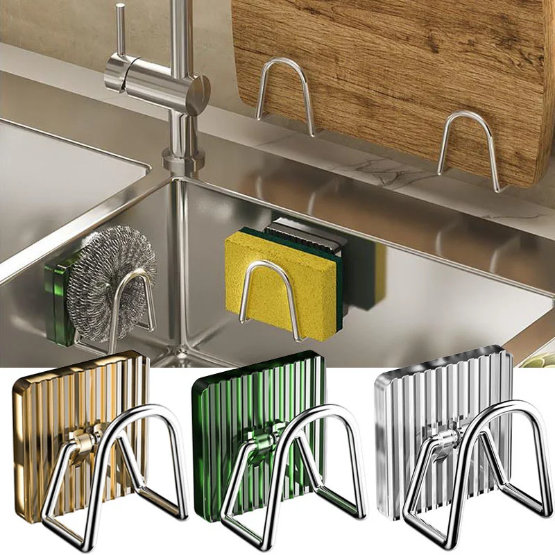 

Stainless Steel Sink Shelf Sponges Holder Punch-free Adhesive Drain Drying Rack Kitchen Wall Hooks Accessories Storage Organizer